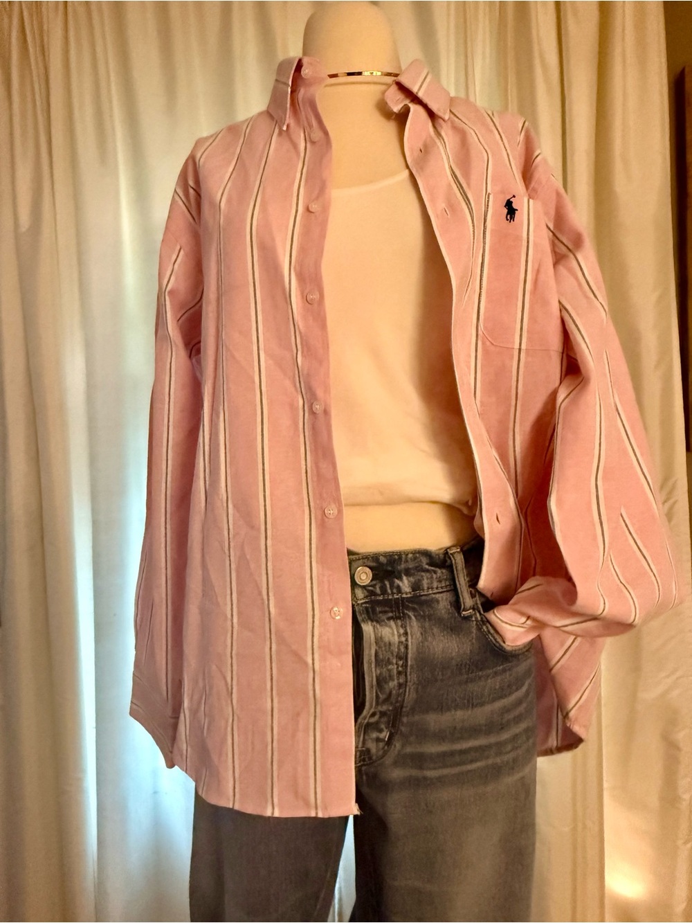 Ralph Lauren Pink and White Striped Polo Shirt